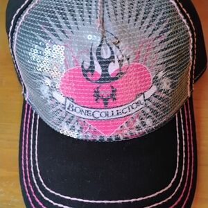 Bone Collector Women's Black and Pink Sequin Cap
